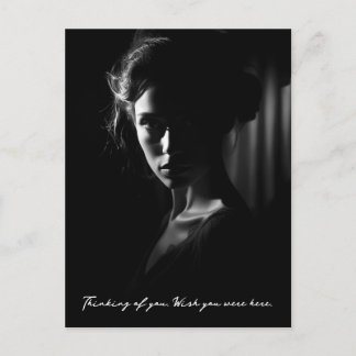 Postal Silhouette de la cara de una mujer foto de B&W