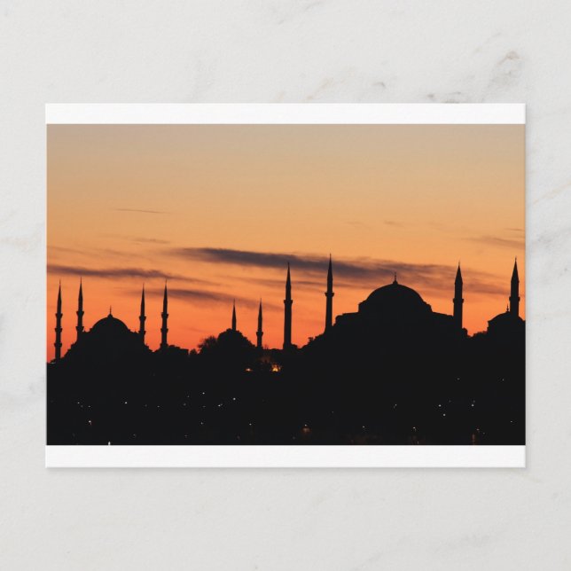 Postal Silhouette de la mezquita Azul y Santa Sofía (Anverso)