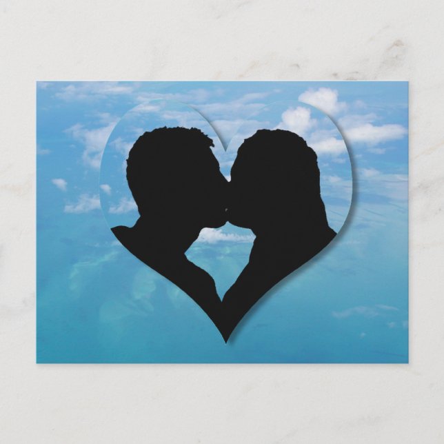 Postal Silhouette de la pareja del beso - Cielos azules (Anverso)