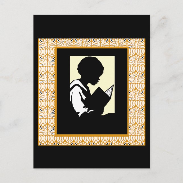 Postal Silhouette de lectura de niño (Anverso)