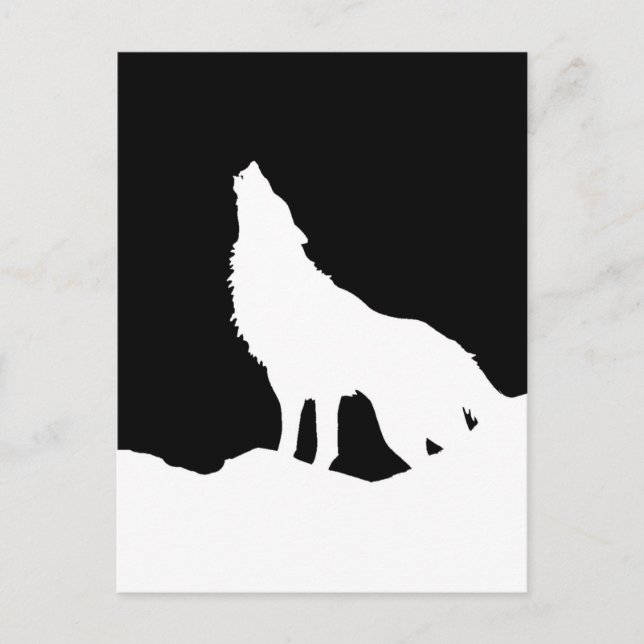 Postal Silhouette de Lobo de Arte Pop Blanco y Negro (Anverso)