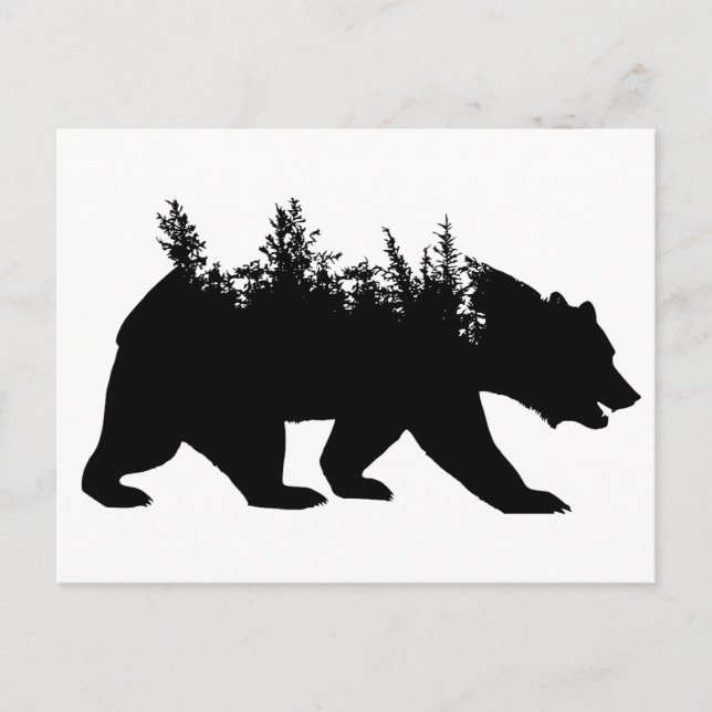 Postal Silhouette de oso de bosque negro (Anverso)