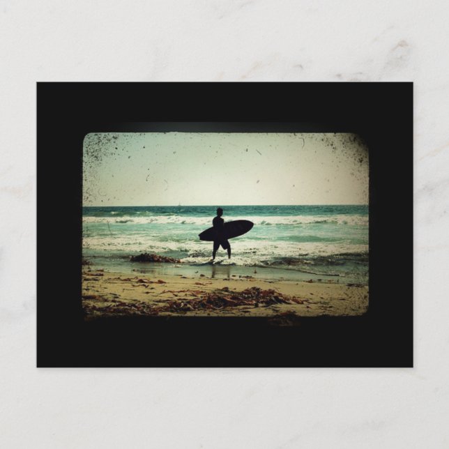 Postal Silhouette de Surfer de Estilo Vintage (Anverso)