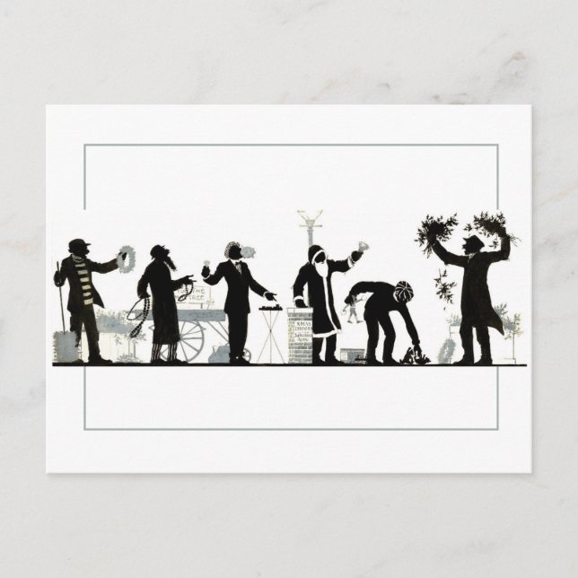 Postal Silhouette de un mercado callejero de Navidades (Anverso)