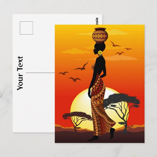 Postal Silhouette de una bella mujer africana sobre los S (Anverso / Reverso)