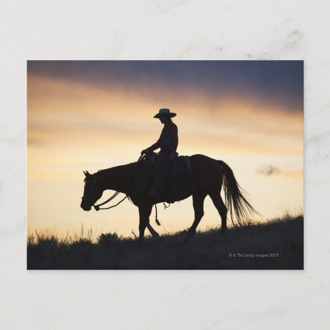 Postal Silhouette de una lechera sobre su caballo contra (Anverso)