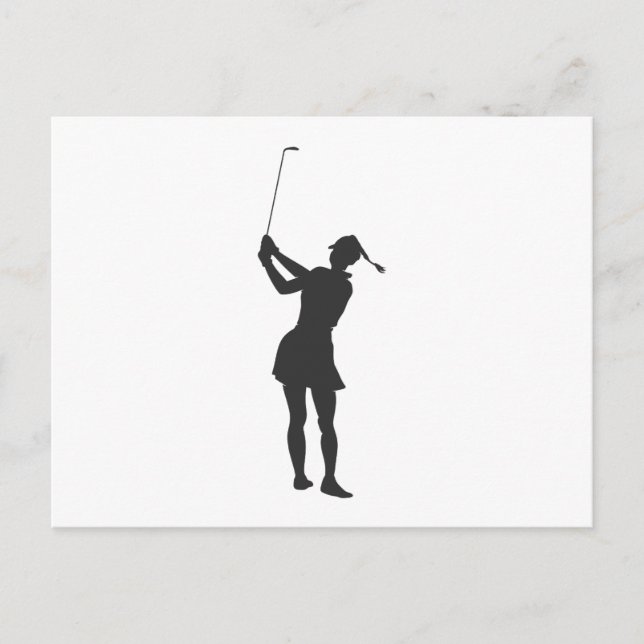 Postal Silhouette de una mujer jugando al golf (Anverso)