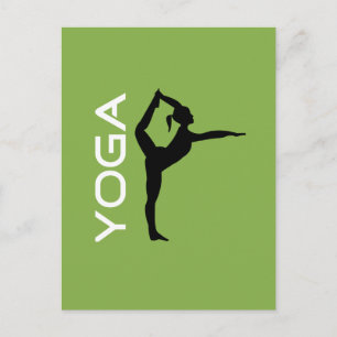 Postal Silhouette de Yoga Pose sobre fondo verde