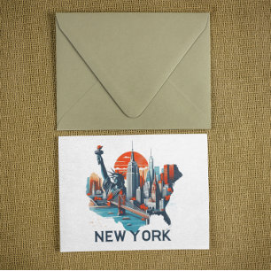Postal Silhouette Retro New York Skyline