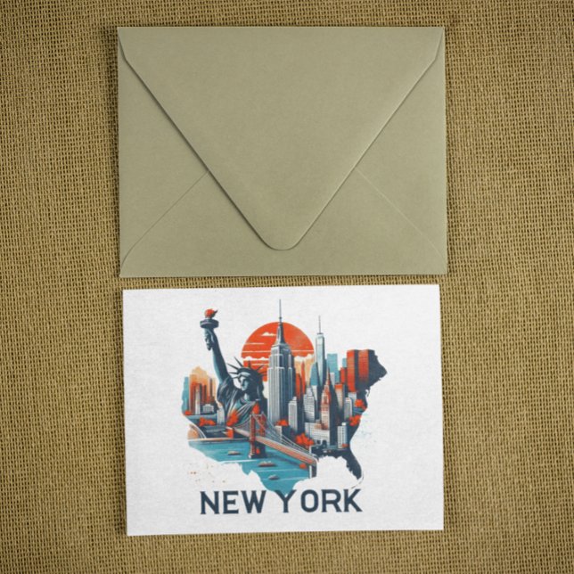 Postal Silhouette Retro New York Skyline (Retro New York Skyline Silhouette Postcard)