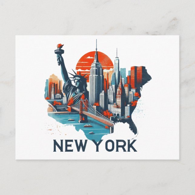 Postal Silhouette Retro New York Skyline (Anverso)