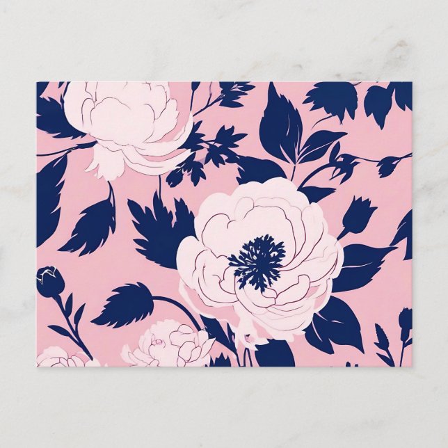 Postal Silhouettes de flores románticas rosadas (Anverso)