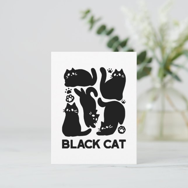 Postal Silhouettes de gato negro - Diseño felino lindo (Anverso de pie)