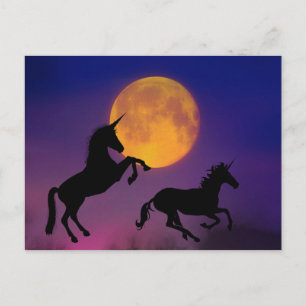Postal Silhouettes de unicornio Luna llena