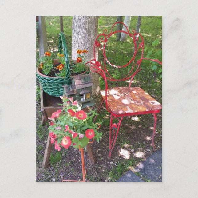 Postal Silla de jardín de color naranja brillante (Anverso)