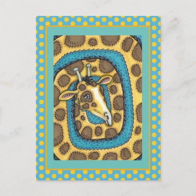 POSTAL SILLY GIRAFFE LARGO CUELLO Y PUNTOS, FUNNY FOLLETO (Anverso)