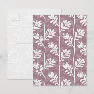 Postal Silueta Botánica Rosa Malva Floral Vintage