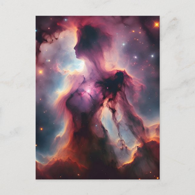 Postal Silueta cósmica, nebulosa en forma de dama y estre (Anverso)