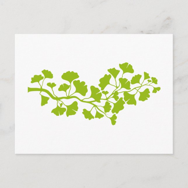 Postal silueta de árbol de ginkgo con hojas verdes (Anverso)