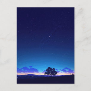 Postal Silueta de árbol en una noche estrellada serena