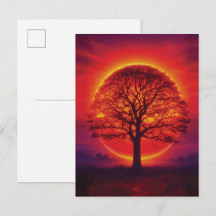 Postal Silueta de árbol majestuoso al atardecer Fuego en