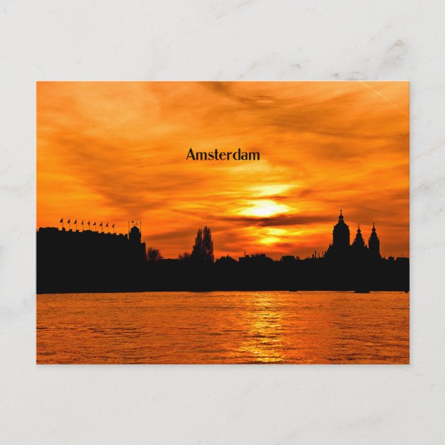 Postal Silueta de atardecer de Ámsterdam (Anverso)