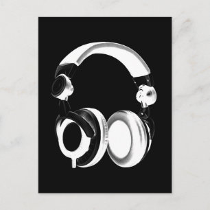 Postal Silueta de auriculares blancos y negros