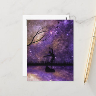 Postal Silueta de bailarina de cielo nebulosa - Púrpura y
