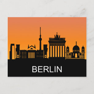 Postal Silueta de Berlín, puesta de sol de verano, ilustr