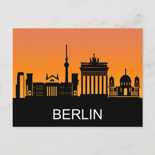Postal Silueta de Berlín, puesta de sol de verano, ilustr (Anverso)