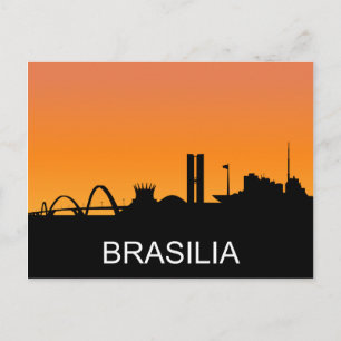Postal Silueta de Brasilia, atardecer de verano, ilustrac