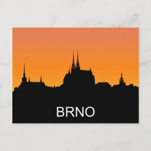 Postal silueta de Brno, ilustración de puesta de sol de v
