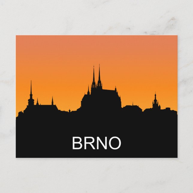Postal silueta de Brno, ilustración de puesta de sol de v (Anverso)