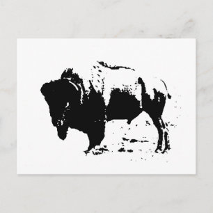 Postal Silueta de búfalo blanco y negro de arte pop