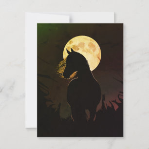 Postal Silueta de caballo majestuoso bajo luna llena