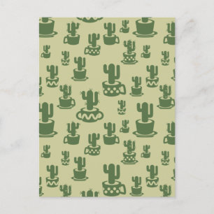 Postal Silueta de cactus suculenta en tazas y macetas