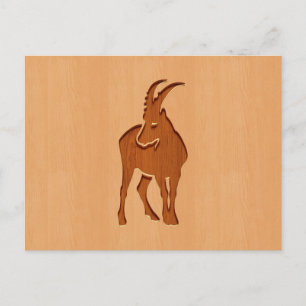 Postal Silueta de Capricornio grabada en diseño de madera