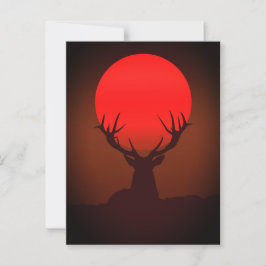 Postal Silueta de ciervo con puesta de sol roja ardiente