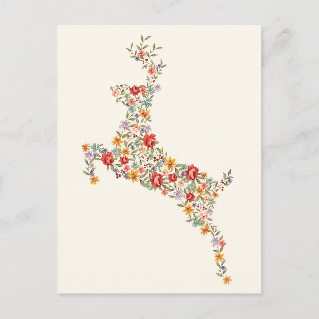 Postal Silueta de ciervo floral de primavera fina y elega (Anverso)
