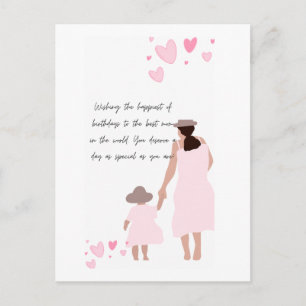 Postal Silueta de corazón rosa de madre e hija