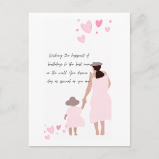 Postal Silueta de corazón rosa de madre e hija