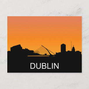Postal Silueta de Dublín, ilustración de puesta de sol de