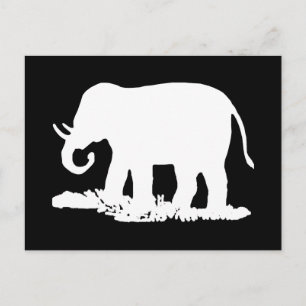 Postal Silueta de elefante blanco y negro