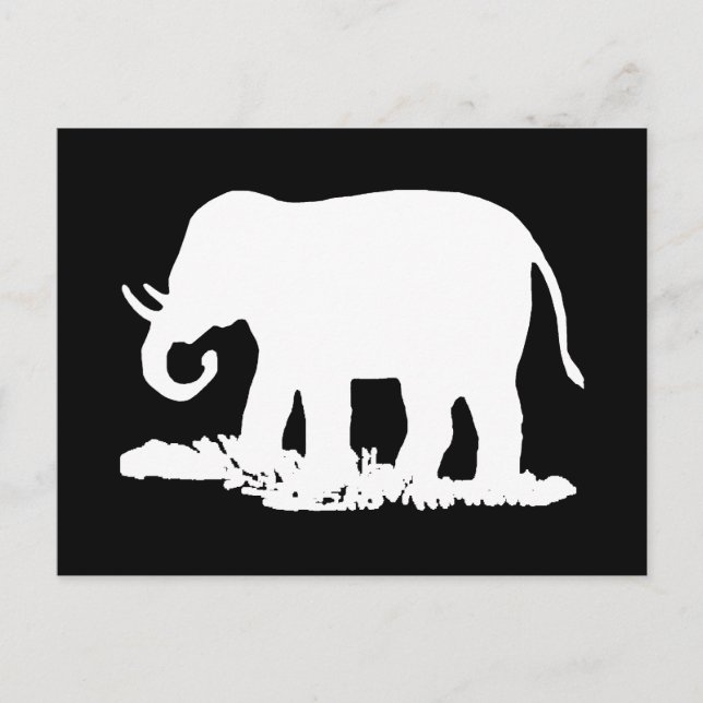 Postal Silueta de elefante blanco y negro (Anverso)