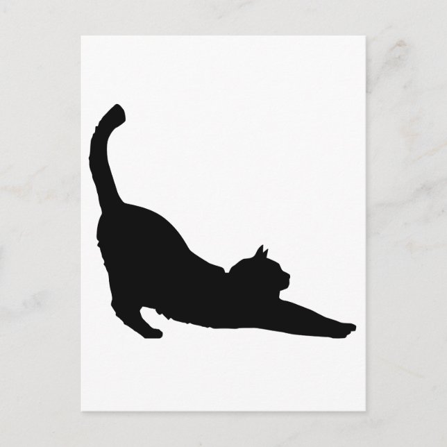 Postal Silueta de gato negro de Stretching (Anverso)