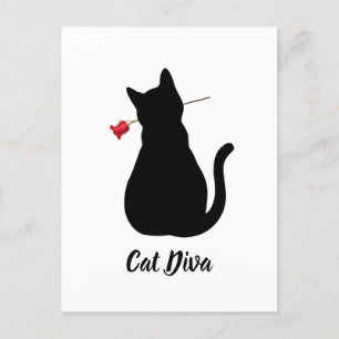 Postal Silueta de gato negro diva melodía de la mascota r