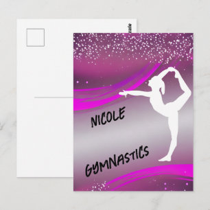 Postal Silueta de gimnasta magenta personalizada