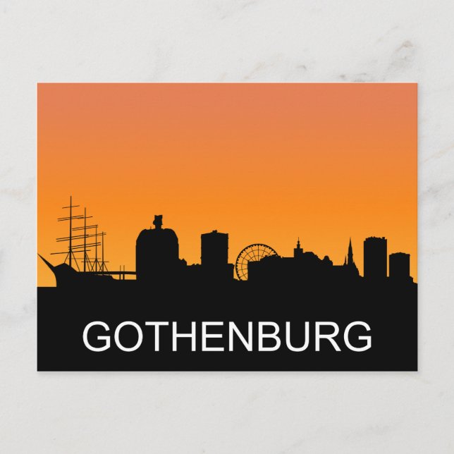 Postal Silueta de Gotemburgo, ilustración de puesta de so (Anverso)