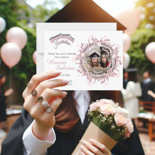 Postal Silueta de graduada femenina rosa moderna con bord