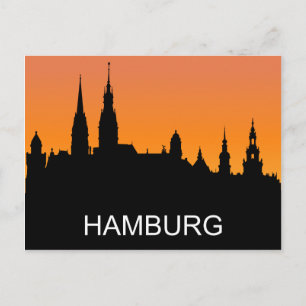 Postal Silueta de Hamburgo, puesta de sol de verano, ilus